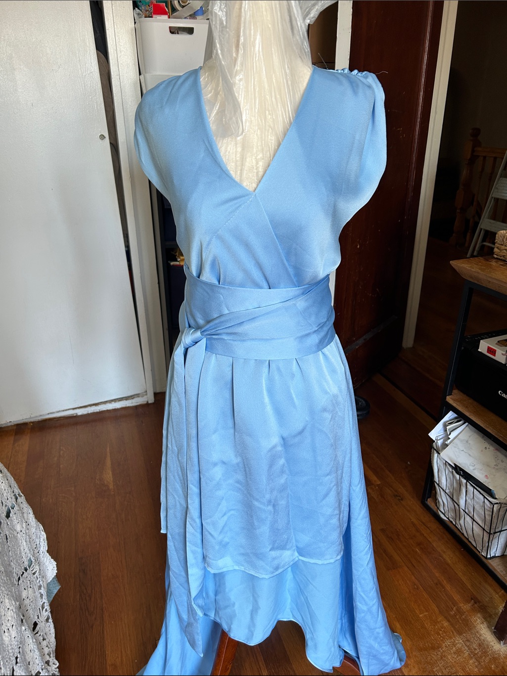 Giovanna Maroso Light Blue Wrap High-Low Dress Size Small Nwot